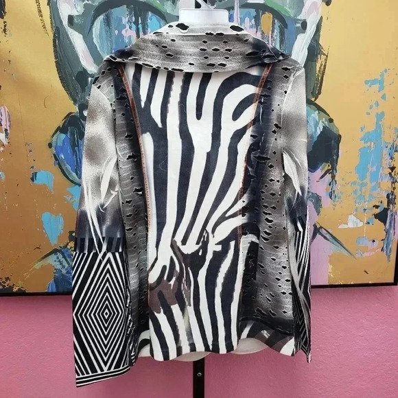Kamana Colorful Zebra Print Button Up Jacket - Picture 2 of 5